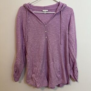 J Jill Hoodie S Linen Cotton Pink Roll Tab Sleeves Buttons Lagenlook Capsule